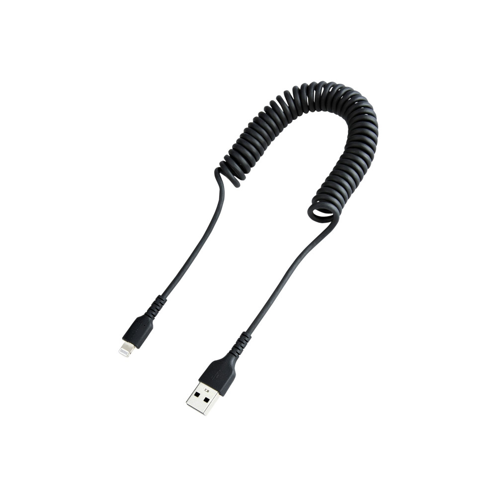Produktbild för StarTech.com 1 m USB till Lightning-kabel, MFi-certifierad, iPhone-spiralladdarkabel, svart, TPE-mantel med slitstark aramidfiber, kraftig Lightning-spiralkabel - Lightning-kabel - Lightning / USB - 1 m
