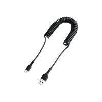 Produktbild för StarTech.com 1 m USB till Lightning-kabel, MFi-certifierad, iPhone-spiralladdarkabel, svart, TPE-mantel med slitstark aramidfiber, kraftig Lightning-spiralkabel - Lightning-kabel - Lightning / USB - 1 m