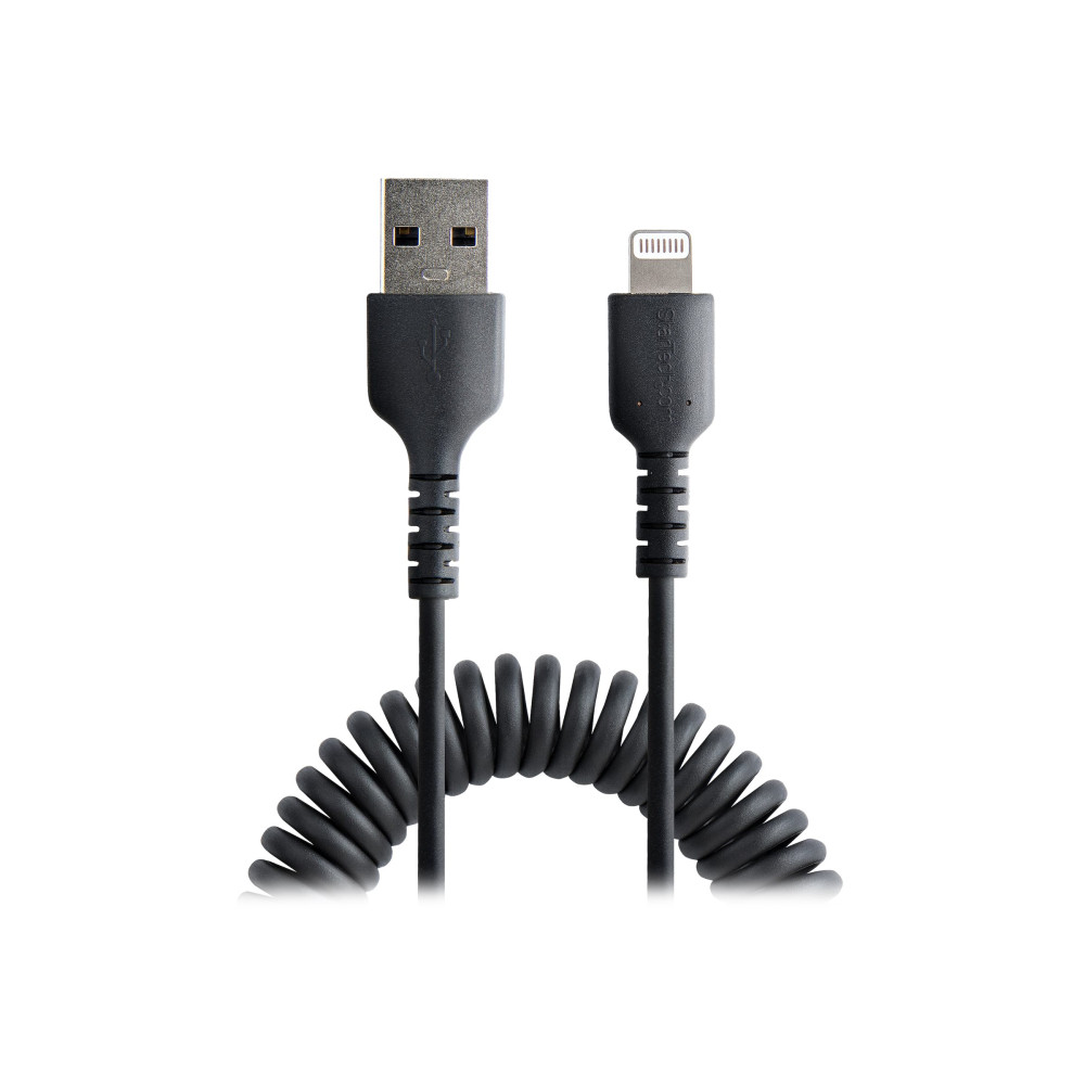 Produktbild för StarTech.com 1 m USB till Lightning-kabel, MFi-certifierad, iPhone-spiralladdarkabel, svart, TPE-mantel med slitstark aramidfiber, kraftig Lightning-spiralkabel - Lightning-kabel - Lightning / USB - 1 m