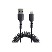 Produktbild för StarTech.com 1 m USB till Lightning-kabel, MFi-certifierad, iPhone-spiralladdarkabel, svart, TPE-mantel med slitstark aramidfiber, kraftig Lightning-spiralkabel - Lightning-kabel - Lightning / USB - 1 m