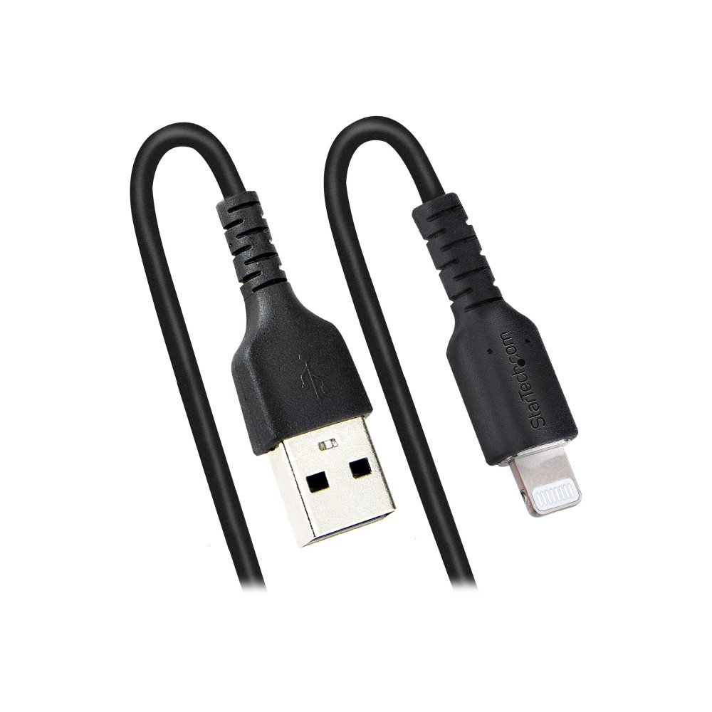 Produktbild för StarTech.com 1 m USB till Lightning-kabel, MFi-certifierad, iPhone-spiralladdarkabel, svart, TPE-mantel med slitstark aramidfiber, kraftig Lightning-spiralkabel - Lightning-kabel - Lightning / USB - 1 m