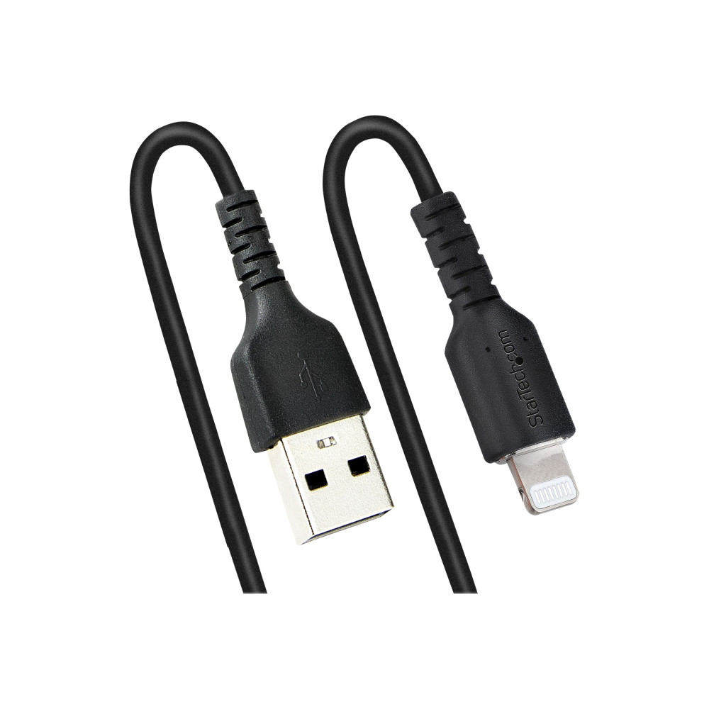 Produktbild för StarTech.com 1 m USB till Lightning-kabel, MFi-certifierad, iPhone-spiralladdarkabel, svart, TPE-mantel med slitstark aramidfiber, kraftig Lightning-spiralkabel - Lightning-kabel - Lightning / USB - 1 m