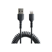 Produktbild för StarTech.com 1 m USB till Lightning-kabel, MFi-certifierad, iPhone-spiralladdarkabel, svart, TPE-mantel med slitstark aramidfiber, kraftig Lightning-spiralkabel - Lightning-kabel - Lightning / USB - 1 m