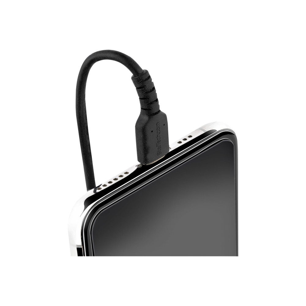 Produktbild för StarTech.com 1 m USB till Lightning-kabel, MFi-certifierad, iPhone-spiralladdarkabel, svart, TPE-mantel med slitstark aramidfiber, kraftig Lightning-spiralkabel - Lightning-kabel - Lightning / USB - 1 m