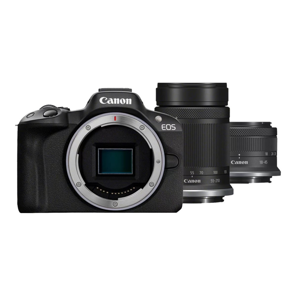 Produktbild för Canon EOS R50 - digitalkamera RF-S 18-45 mm F4,5-6,3 IS STM objektiv, 55-210 mm F5,0-7,1 IS STM objektiv