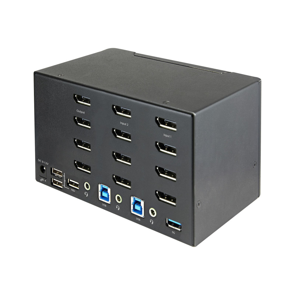 Produktbild för StarTech.com 2-ports DisplayPort KVM-switch för fyra skärmar - 4K 60 Hz UHD HDR - Desktop 4K DP 1.2 KVM med 2 portar USB 3.0-hubb (5 Gbps) och 4x USB 2.0 HID-portar, ljud - Snabbtangenter för omkoppling - TAA - omkopplare för tangentbord/video/mus/ljud - 