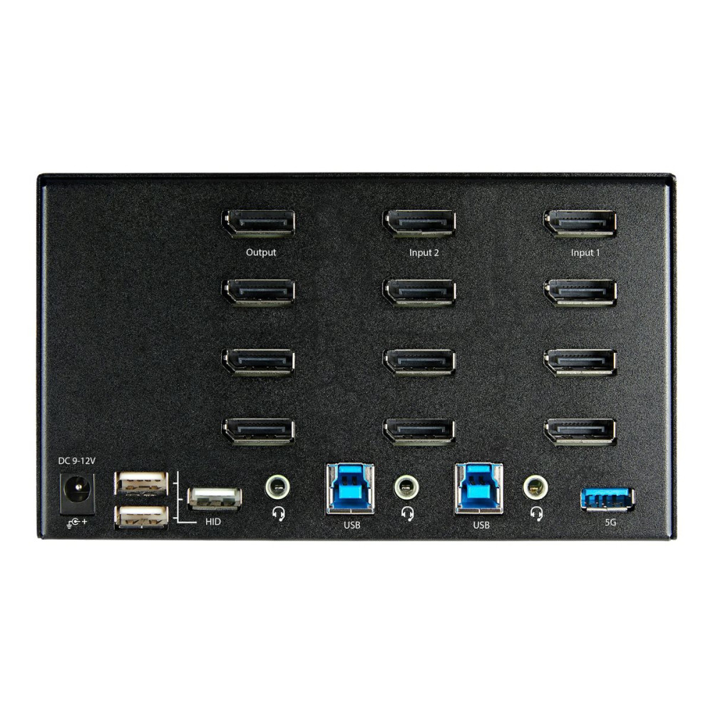 Produktbild för StarTech.com 2-ports DisplayPort KVM-switch för fyra skärmar - 4K 60 Hz UHD HDR - Desktop 4K DP 1.2 KVM med 2 portar USB 3.0-hubb (5 Gbps) och 4x USB 2.0 HID-portar, ljud - Snabbtangenter för omkoppling - TAA - omkopplare för tangentbord/video/mus/ljud - 
