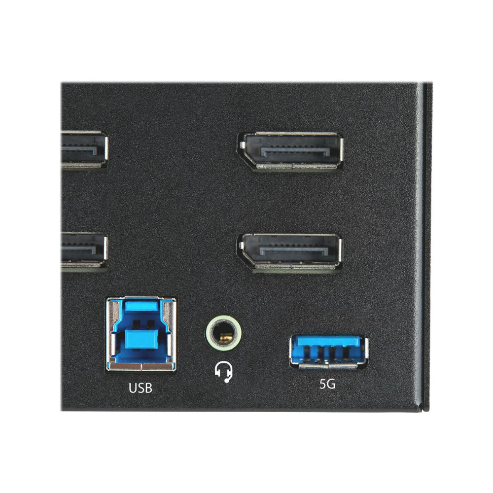Produktbild för StarTech.com 2-ports DisplayPort KVM-switch för fyra skärmar - 4K 60 Hz UHD HDR - Desktop 4K DP 1.2 KVM med 2 portar USB 3.0-hubb (5 Gbps) och 4x USB 2.0 HID-portar, ljud - Snabbtangenter för omkoppling - TAA - omkopplare för tangentbord/video/mus/ljud - 