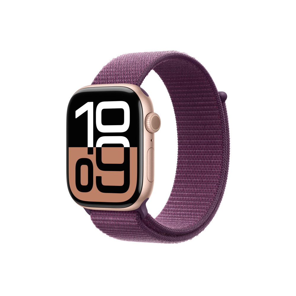 Produktbild för Apple Watch Series 10 (GPS + Cellular) - guldrosa aluminium - smart klocka med sportögla - plommonfärgat - 64 GB