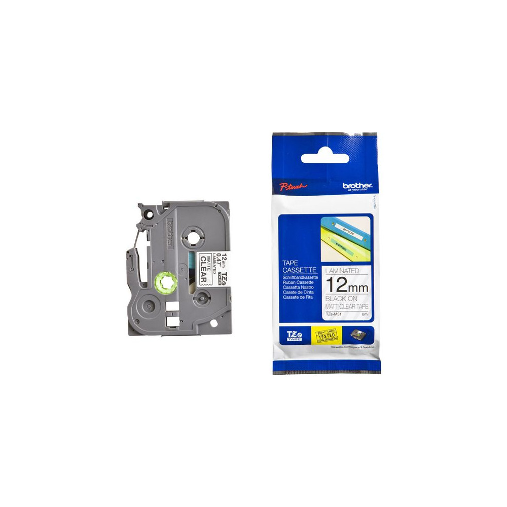 Produktbild för Tape BROTHER TZEM31 12mm sv på klar matt