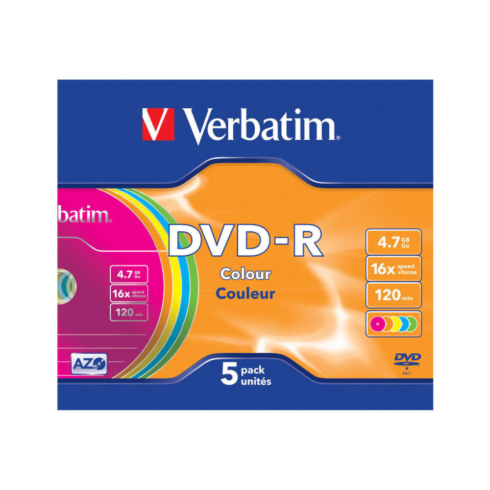 Produktbild för Verbatim Colours - DVD-R x 5 - 4.7 GB - lagringsmedier