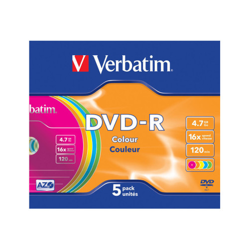 VERBATIM Colours - DVD-R x 5 - 4.7 GB - lagringsmedier - DVD, Blu-Ray & VHS