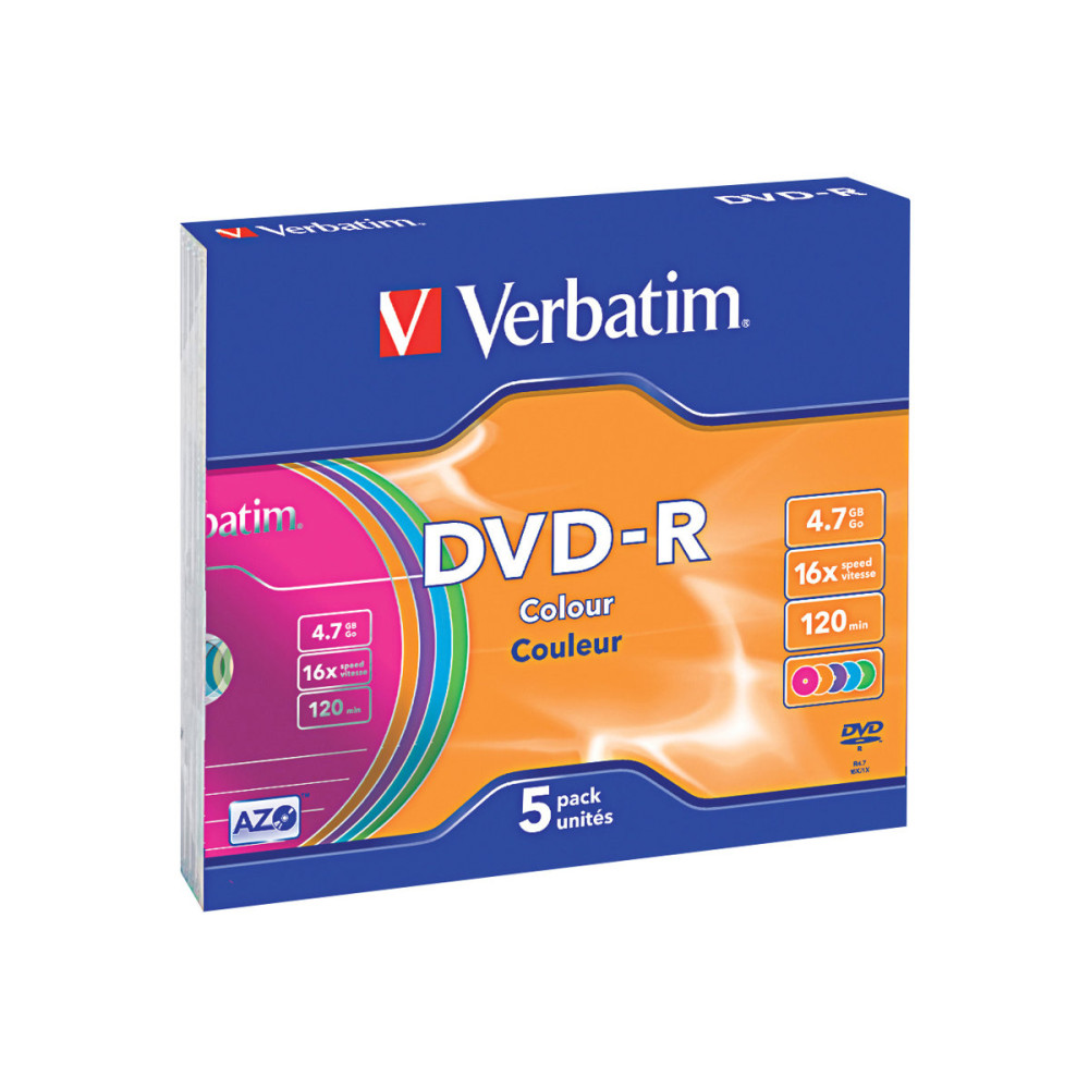 Produktbild för Verbatim Colours - DVD-R x 5 - 4.7 GB - lagringsmedier