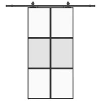 Produktbild för Skjutdörr med beslag svart 102,5x205 cm härdat glas