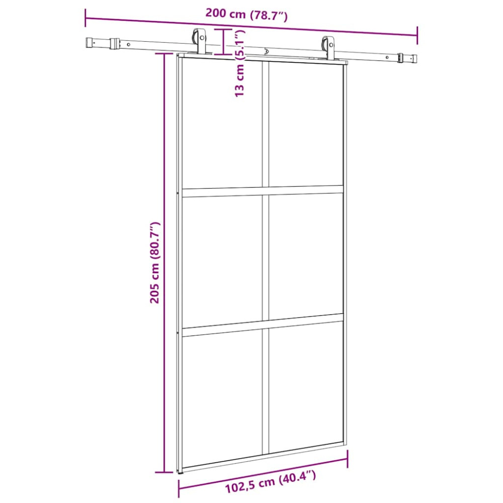 Produktbild för Skjutdörr med beslag svart 102,5x205 cm härdat glas