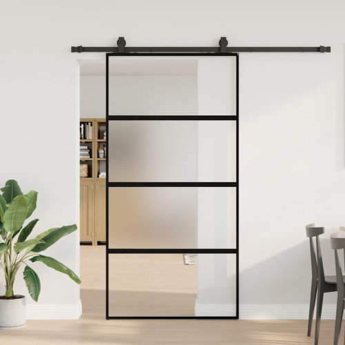 vidaXL Skjutdörr med beslag svart 102,5x205 cm härdat glas