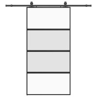 Produktbild för Skjutdörr med beslag svart 102,5x205 cm härdat glas
