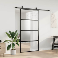 Produktbild för Skjutdörr med beslag svart 102,5x205 cm härdat glas