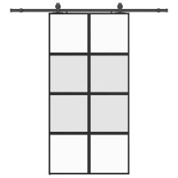 Produktbild för Skjutdörr med beslag svart 102,5x205 cm härdat glas