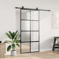 Produktbild för Skjutdörr med beslag svart 102,5x205 cm härdat glas