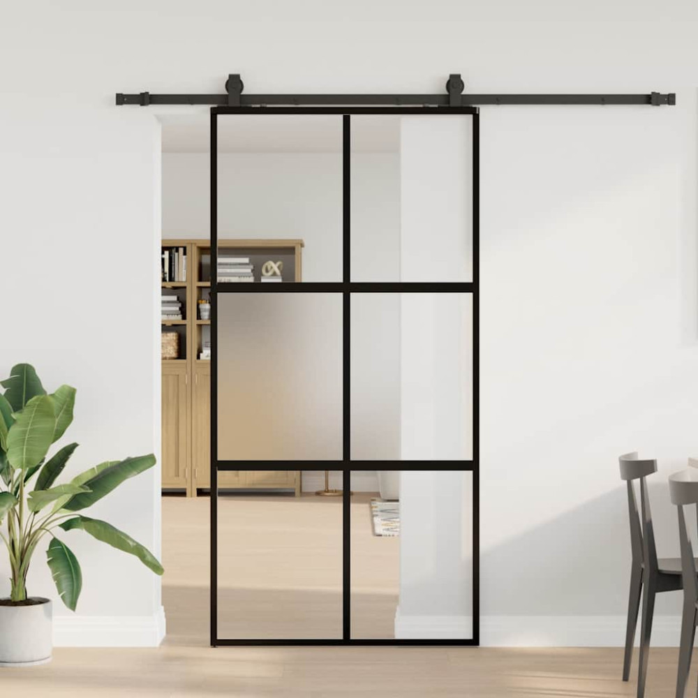 Produktbild för Skjutdörr med beslag svart 102,5x205 cm härdat glas