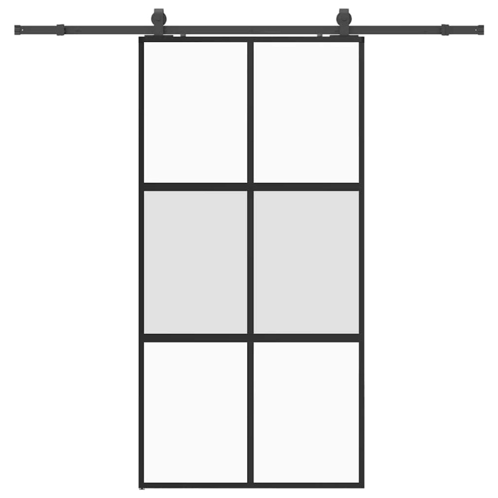 Produktbild för Skjutdörr med beslag svart 102,5x205 cm härdat glas