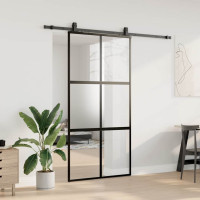 Produktbild för Skjutdörr med beslag svart 102,5x205 cm härdat glas