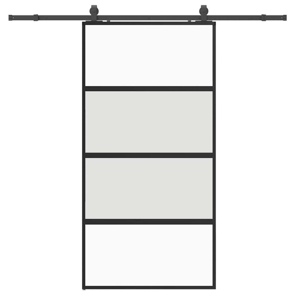 Produktbild för Skjutdörr med beslag svart 102,5x205 cm härdat glas