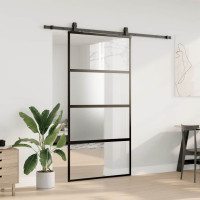 Produktbild för Skjutdörr med beslag svart 102,5x205 cm härdat glas