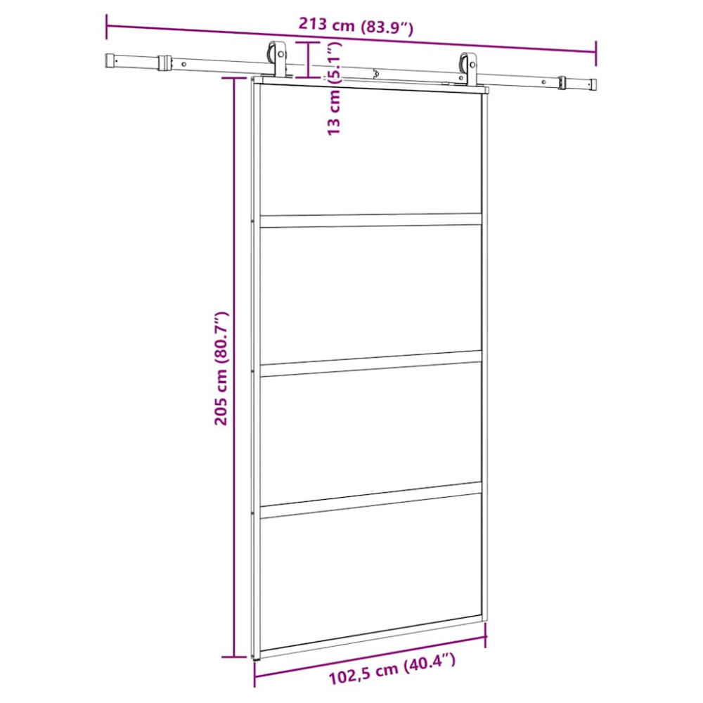 Produktbild för Skjutdörr med beslag svart 102,5x205 cm härdat glas
