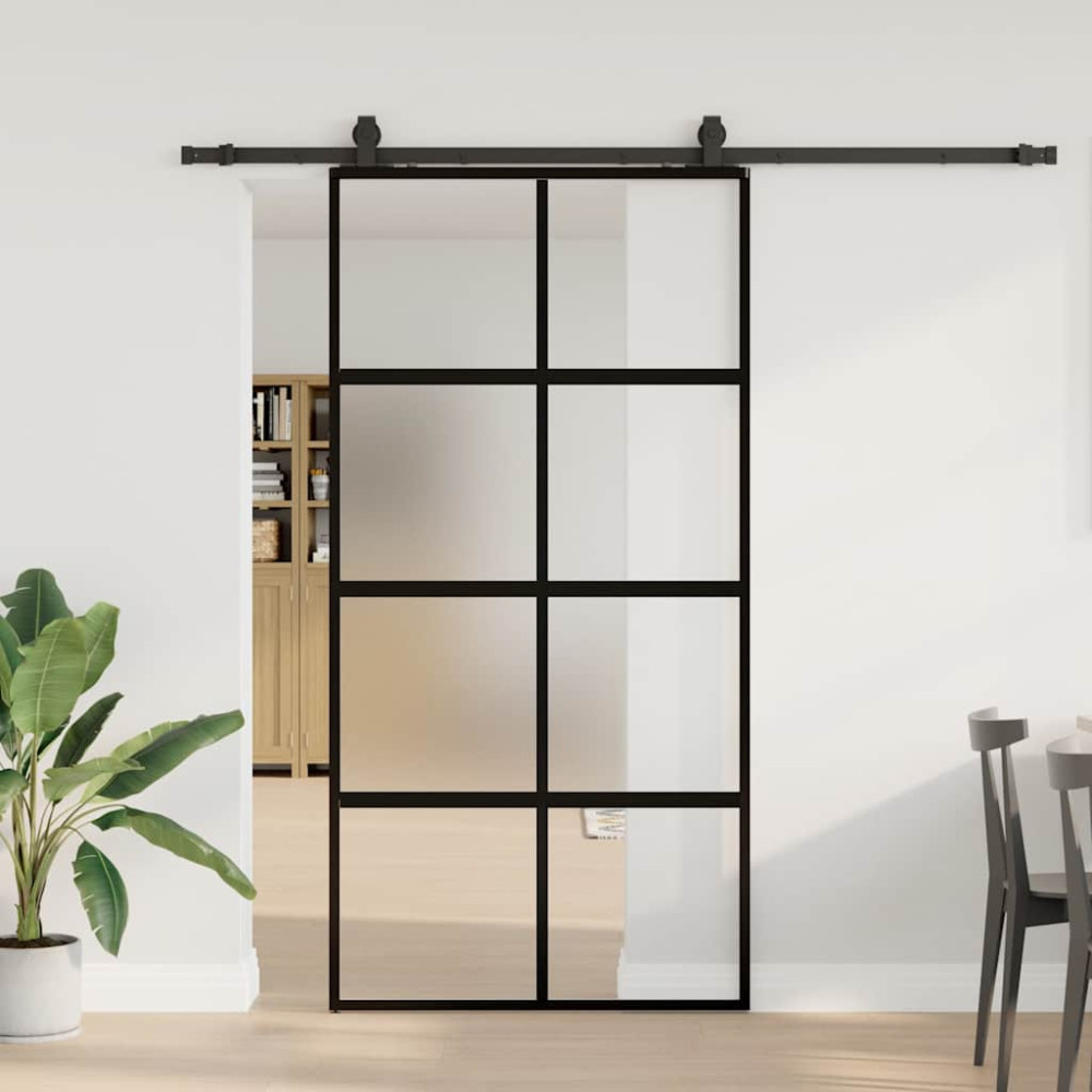 Produktbild för Skjutdörr med beslag svart 102,5x205 cm härdat glas