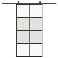 Produktbild för Skjutdörr med beslag svart 102,5x205 cm härdat glas