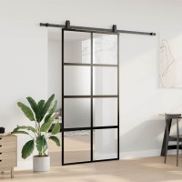 Produktbild för Skjutdörr med beslag svart 102,5x205 cm härdat glas