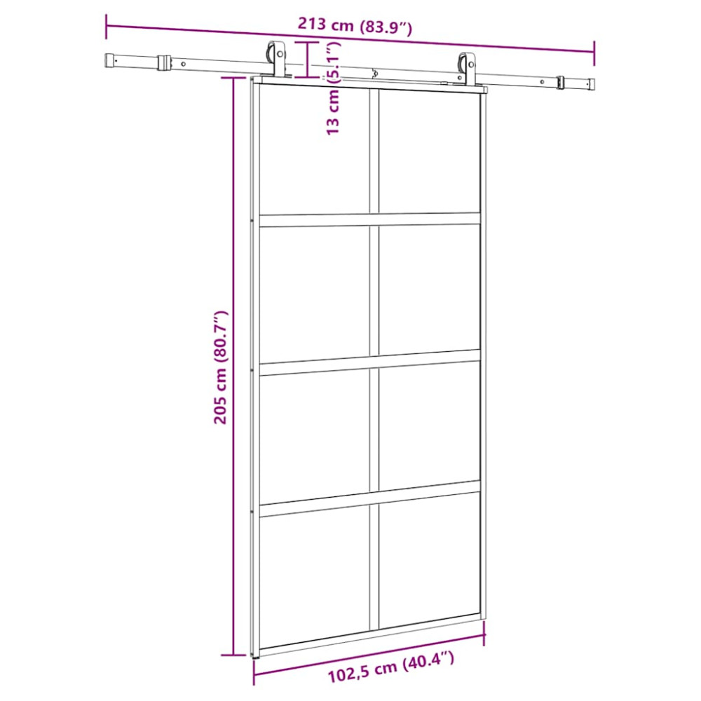 Produktbild för Skjutdörr med beslag svart 102,5x205 cm härdat glas
