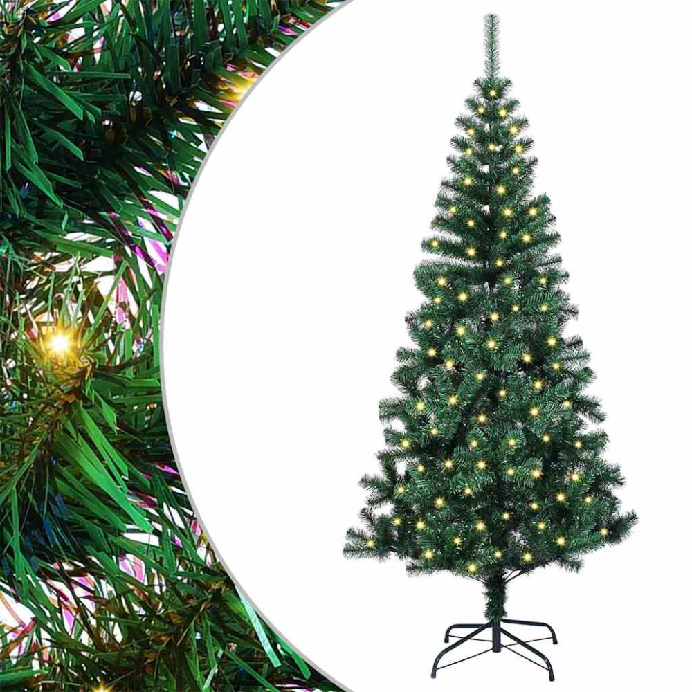 Produktbild för Konstgjord Förbelyst Julgran Grön 120 cm PVC och metall