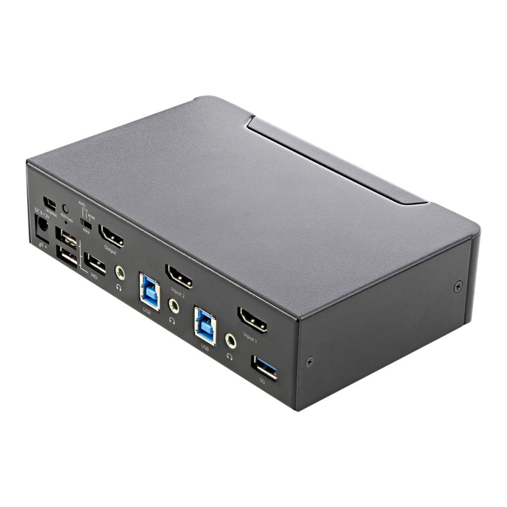 Produktbild för StarTech.com 2-ports HDMI KVM-switch - En skärm 4K 60 Hz Ultra HD HDR - Desktop HDMI 2.0 KVM-switch med 2 portar USB 3.0-hubb (5 Gbit/s) och 4x USB 2.0 HID, ljud - Snabbtangenter för omkoppling - TAA - omkopplare för tangentbord/video/mus/ljud - 2 portar 