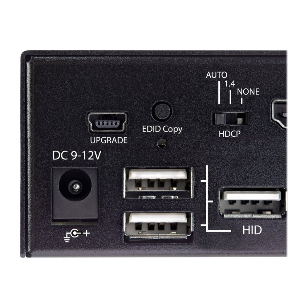 Produktbild för StarTech.com 2-ports HDMI KVM-switch - En skärm 4K 60 Hz Ultra HD HDR - Desktop HDMI 2.0 KVM-switch med 2 portar USB 3.0-hubb (5 Gbit/s) och 4x USB 2.0 HID, ljud - Snabbtangenter för omkoppling - TAA - omkopplare för tangentbord/video/mus/ljud - 2 portar 