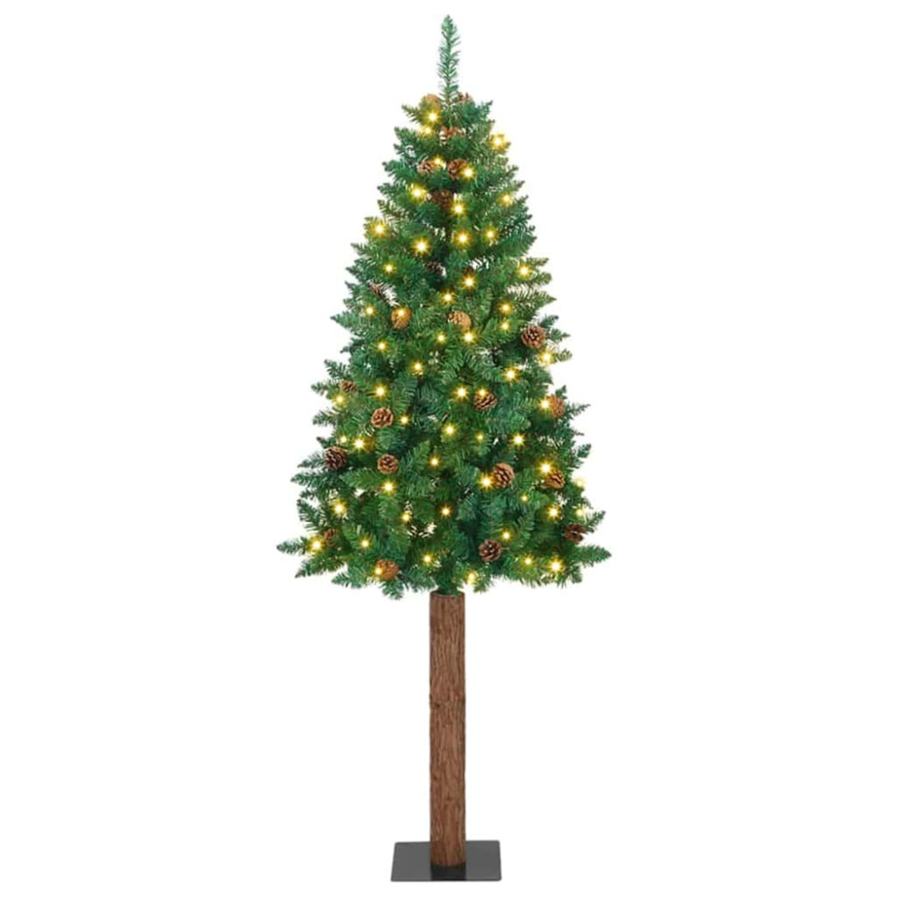 Produktbild för Smal julgran med 300 LED-lampor Grön 180 cm PVC och solid furu