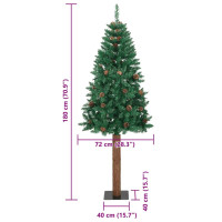 Produktbild för Smal julgran med 300 LED-lampor Grön 180 cm PVC och solid furu