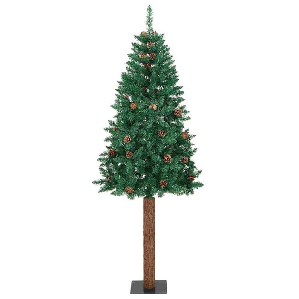 Produktbild för Smal julgran med 300 LED-lampor Grön 180 cm PVC och solid furu