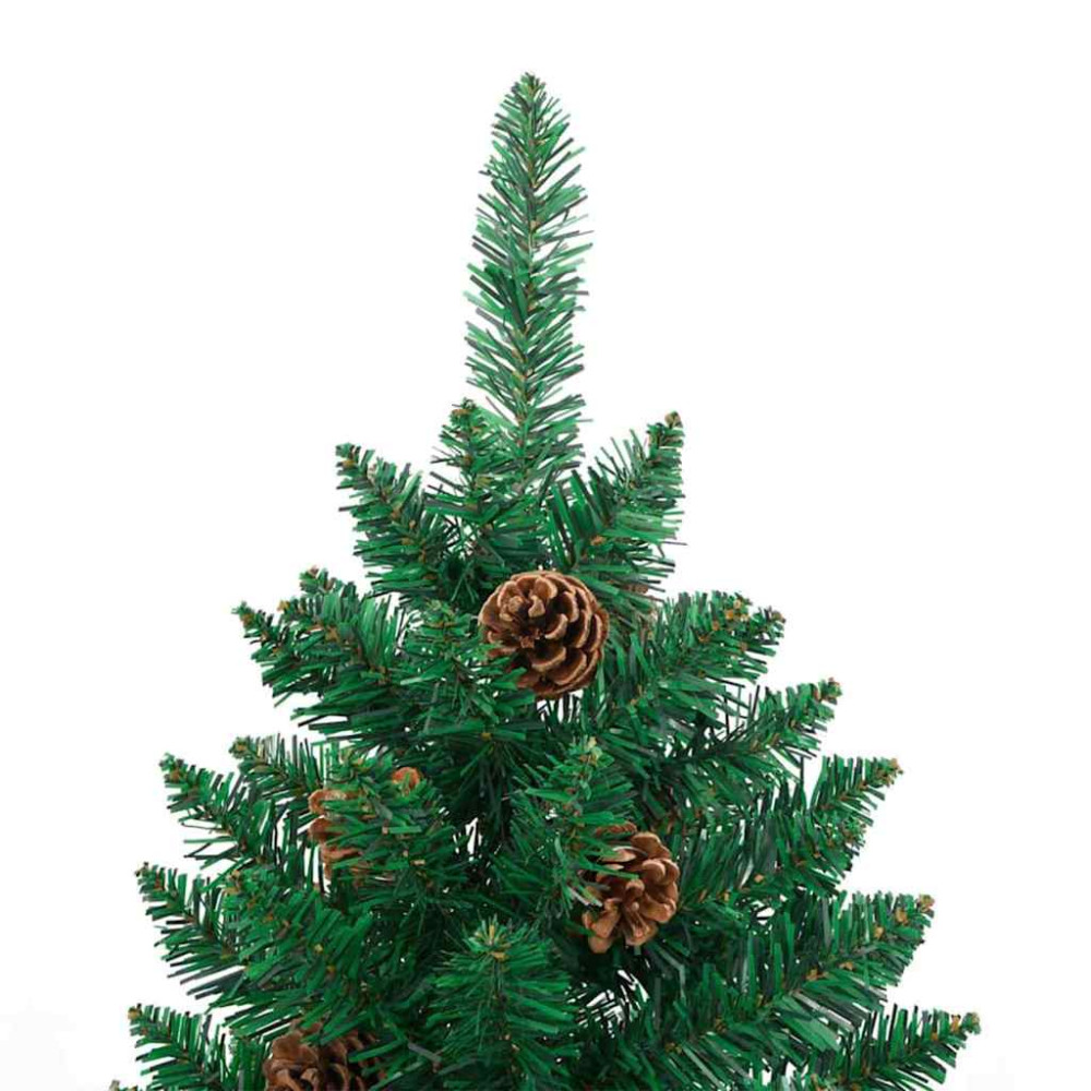 Produktbild för Smal julgran med 300 LED-lampor Grön 180 cm PVC och solid furu