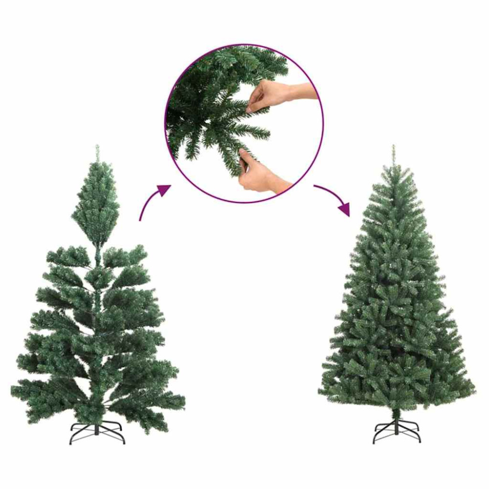 Produktbild för Smal julgran med 300 LED-lampor Grön 180 cm PVC och solid furu