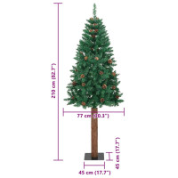 Produktbild för Smal julgran med 300 LED-lampor Grön 210 cm PVC och solid furu