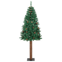 Produktbild för Smal julgran med 300 LED-lampor Grön 210 cm PVC och solid furu