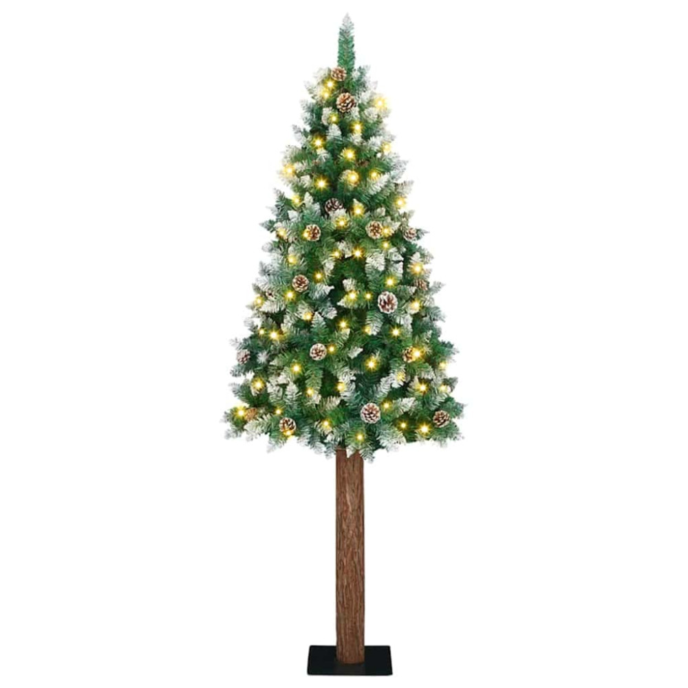 Produktbild för Smal julgran med 300 LED-lampor Grön 180 cm PVC och solid furu