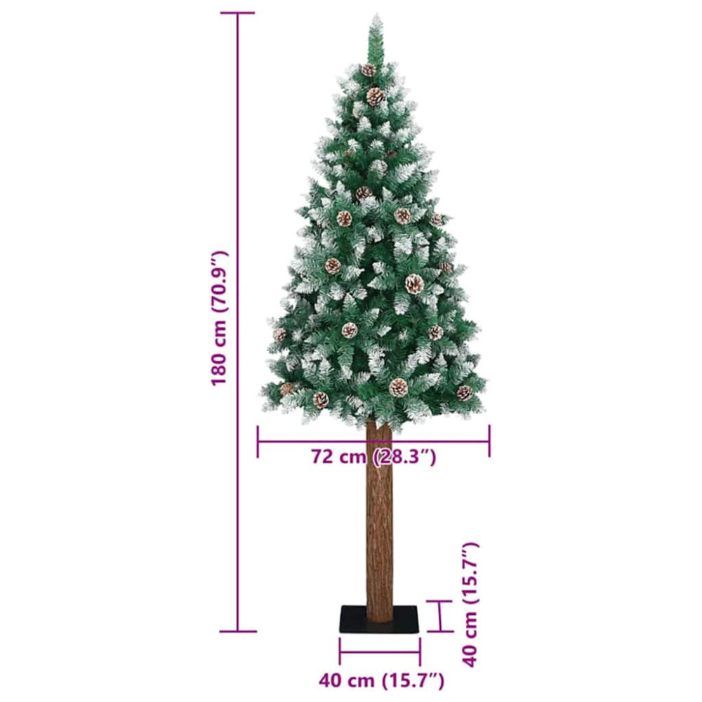 Produktbild för Smal julgran med 300 LED-lampor Grön 180 cm PVC och solid furu