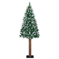 Produktbild för Smal julgran med 300 LED-lampor Grön 180 cm PVC och solid furu