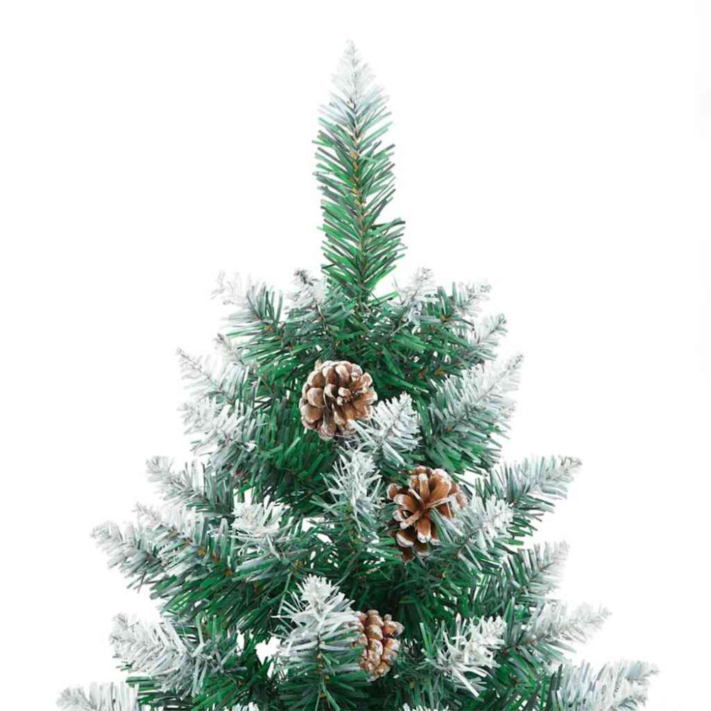 Produktbild för Smal julgran med 300 LED-lampor Grön 180 cm PVC och solid furu