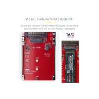 Produktbild för StarTech.com M.2 to U.3 Adapter, For M.2 NVMe SSDs, PCIe M.2 Drive to 2.5inch U.3 (SFF-TA-1001) Host Adapter/Converter, TAA Compliant - 2.5" Drive Form Factor (1M25-U3-M2-ADAPTER) - gränssnittsadapter - M.2 NVMe Card / PCIe 4.0 (NVMe) - U.3 - TAA-kompatib