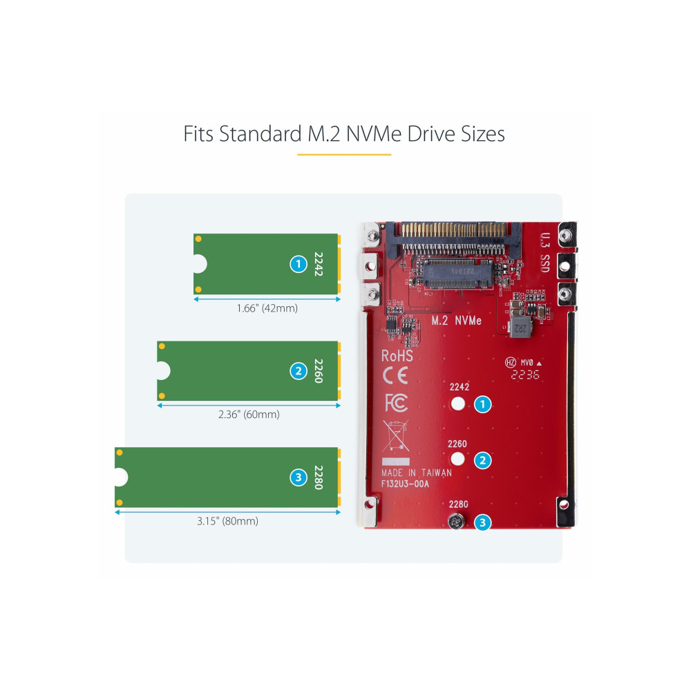 Produktbild för StarTech.com M.2 to U.3 Adapter, For M.2 NVMe SSDs, PCIe M.2 Drive to 2.5inch U.3 (SFF-TA-1001) Host Adapter/Converter, TAA Compliant - 2.5" Drive Form Factor (1M25-U3-M2-ADAPTER) - gränssnittsadapter - M.2 NVMe Card / PCIe 4.0 (NVMe) - U.3 - TAA-kompatib